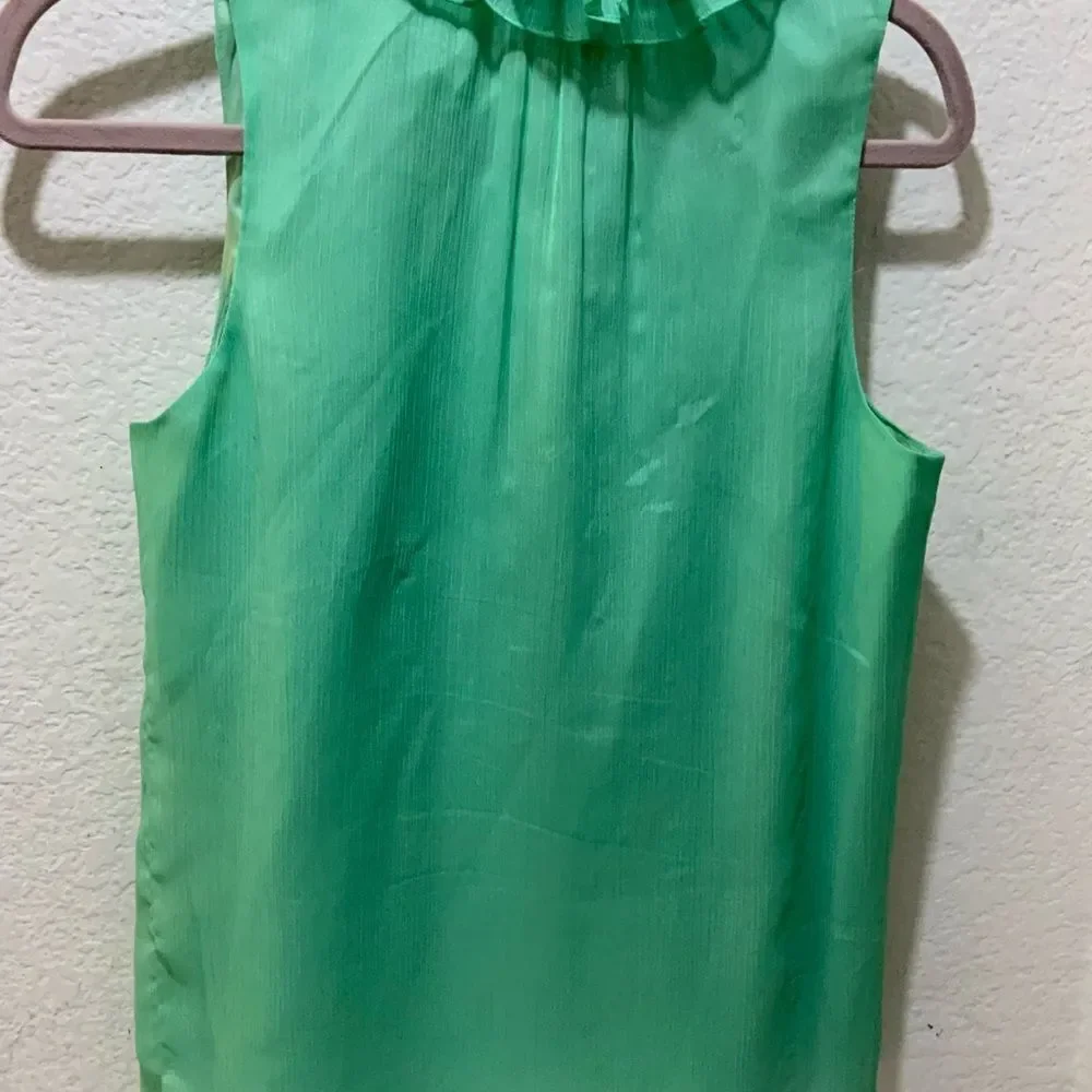 Jcrew Green Ruffle Neck lined Blouse Size 4